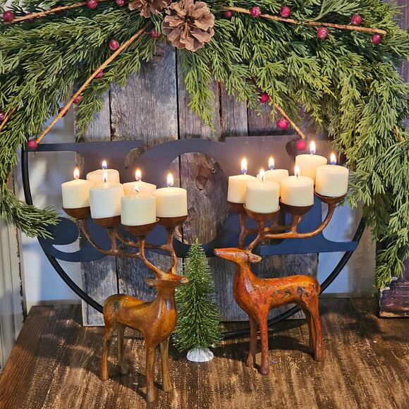 Vintage Decorative Tealight Reindeer Candle Holders Set/2 - Holiday Home Decor - Picture 2 of 8